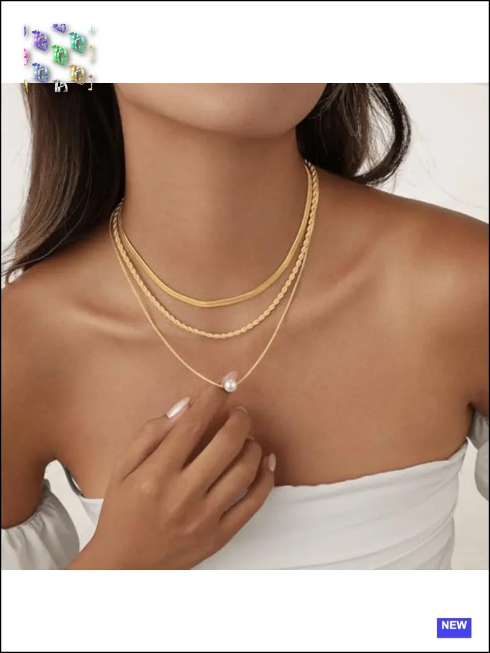 Layered 14K Gold Plated Choker Necklace Set with CZ Pendant
